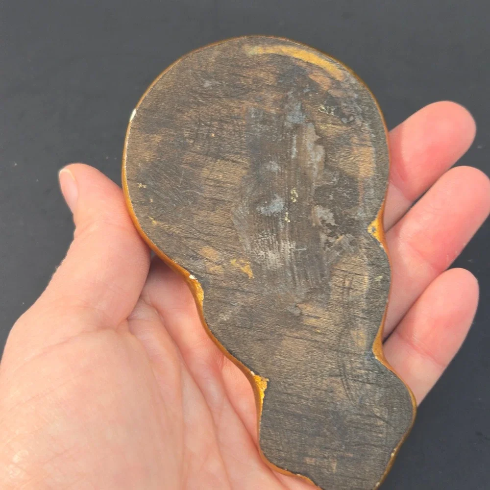 Vintage Peruvian Folk Art Hand Mirror Wood Painted Floral Gold Gilt Cusco Style